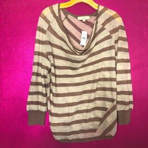 Loft Tan & Cream Loose Thin Pullover Long Sleeve Top